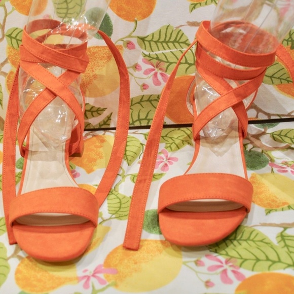 orange tie up sandals